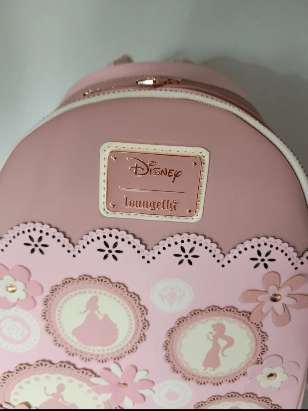 Loungefly Disney Princess Silhouettes Floral Lace Pink Backpack Belle Snow NWT